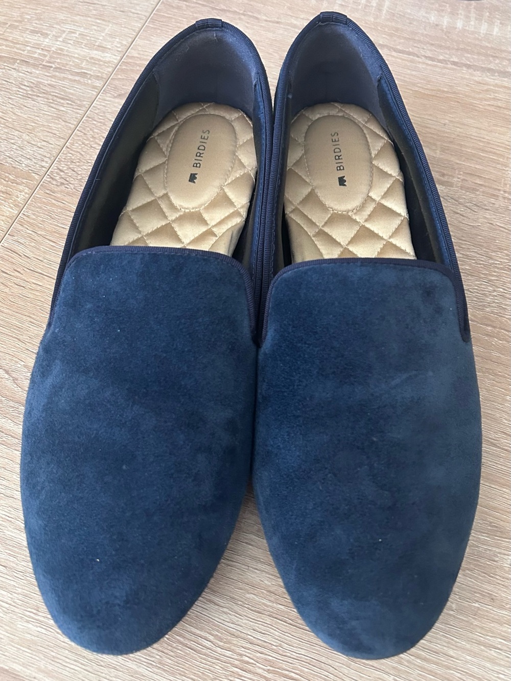 Birdies The Starling Navy Suede Slip On Quilted Lining Loafers - Size 10.5